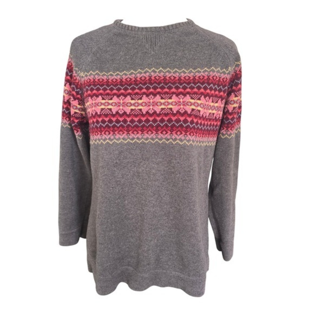 Eddie Bauer Women Gray Fair Isle Knit Sweater Crew Neck Long Sleeve‎ Size L
